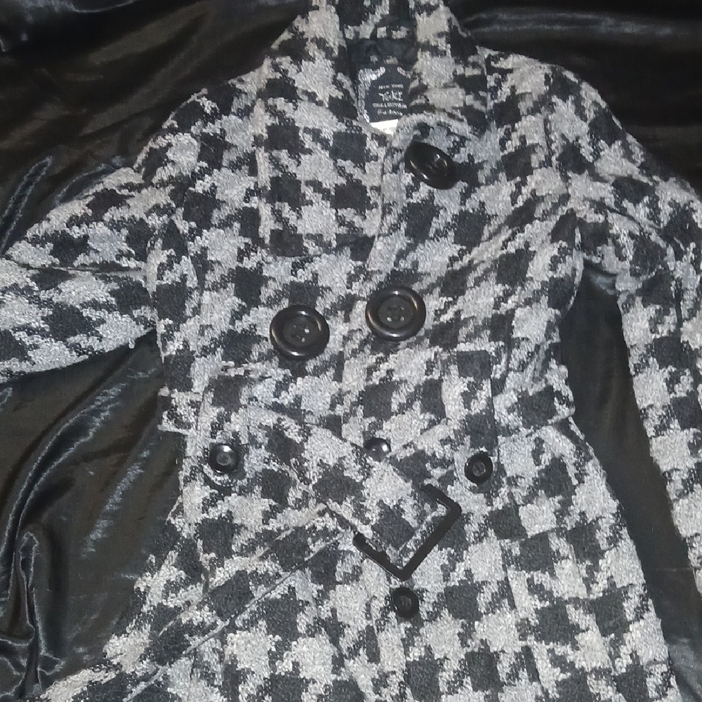 Yoki Collection Black and Gray Houndstooth Trench Coat